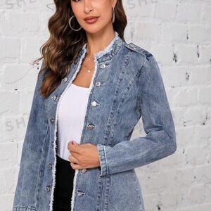 Raw Trim Button Front Denim Jacket